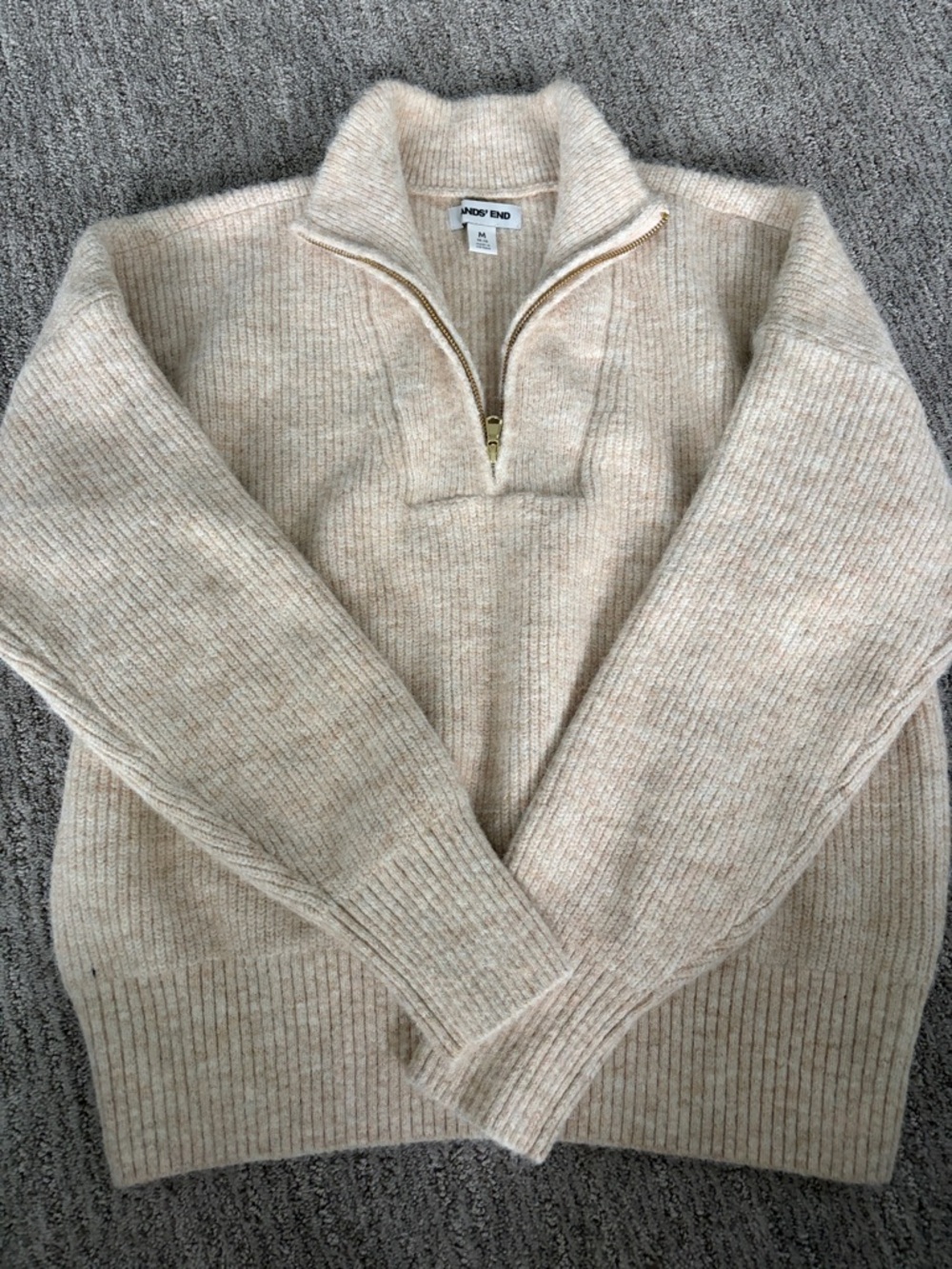 Lands' End women’s Cream Ribbed Half-Zip Sweater BRAND NEW